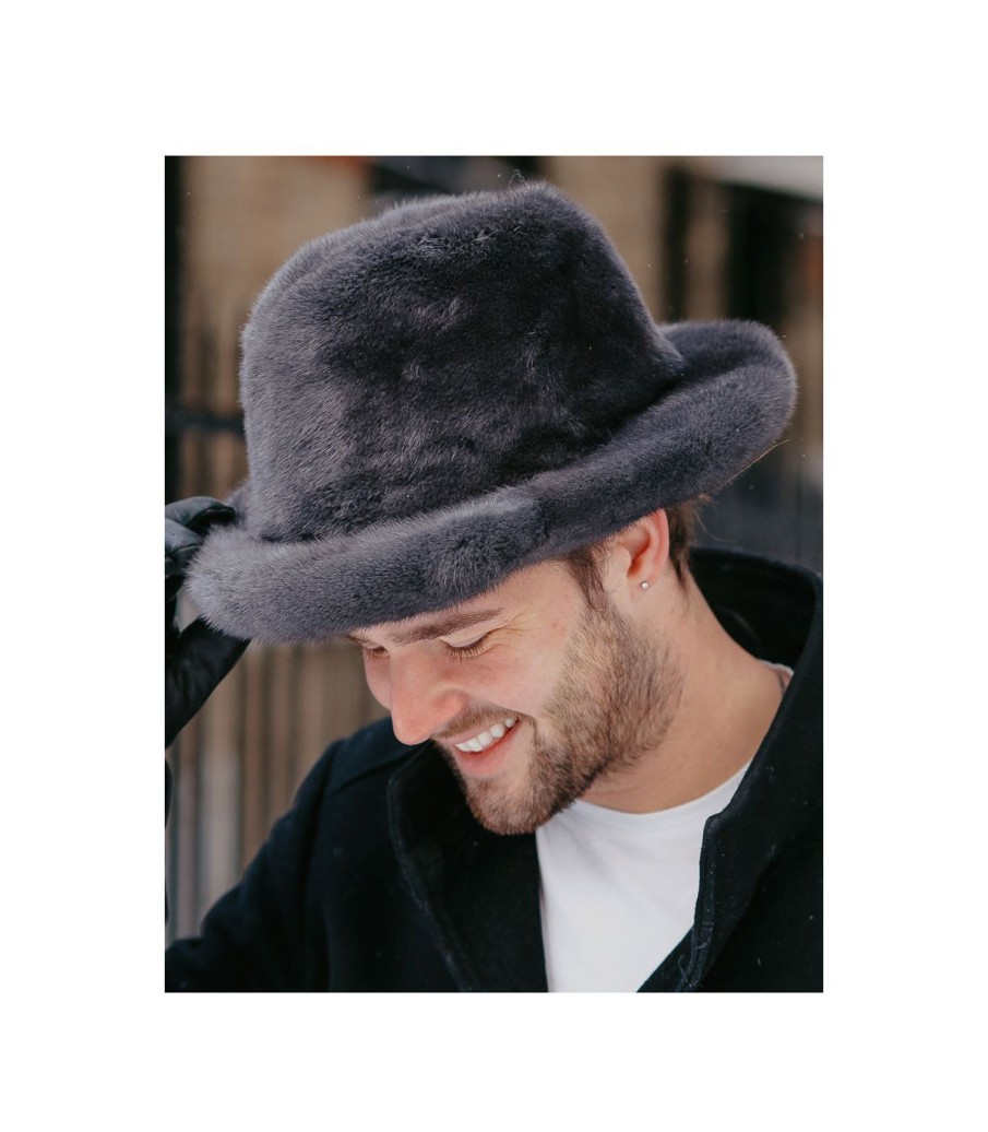 Men'S Fur Hats Fur Hat World | Jack Mink Fur Fur Fedora In Grey